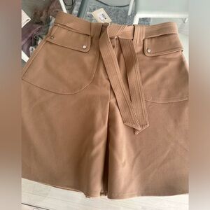 Maje Tan A-Line Mini Skirt with Tie Front